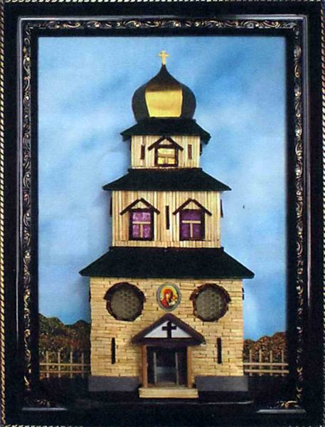 Объемная церковь из спичек на картине Мастер-класс - фото
